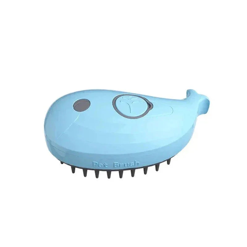 Blue whale-shaped pet brush for dogs and cats, gentle grooming tool with soft bristles