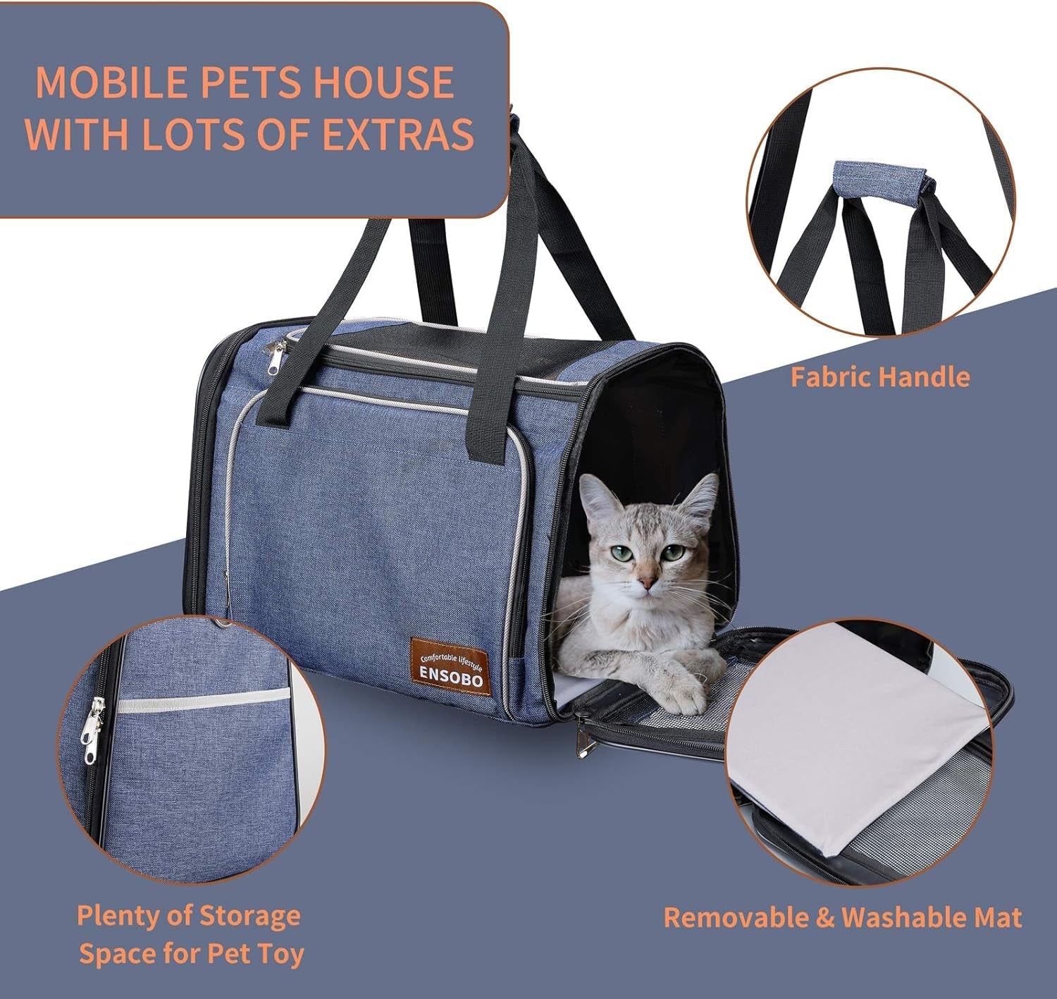 Denim Cat Carrier Bag – Airline Approved Pet Travel Carrier with Shoulder Strap - Pawdorable.store