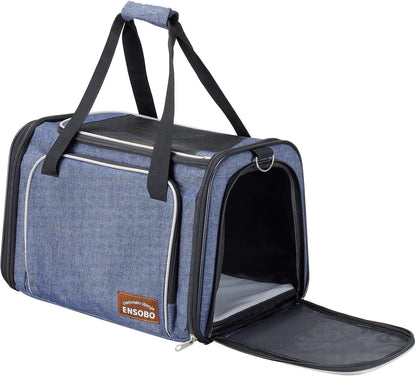 Denim Cat Carrier Bag – Airline Approved Pet Travel Carrier with Shoulder Strap - Pawdorable.store