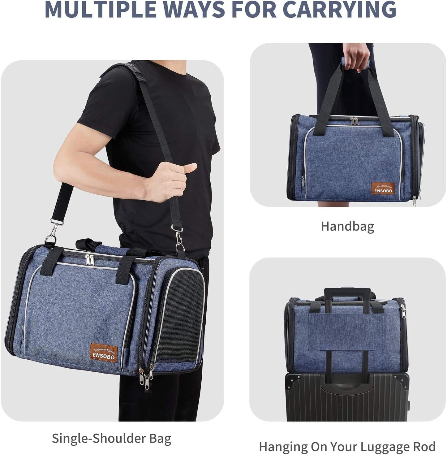 Denim Cat Carrier Bag – Airline Approved Pet Travel Carrier with Shoulder Strap - Pawdorable.store