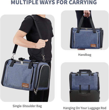 Denim Cat Carrier Bag – Airline Approved Pet Travel Carrier with Shoulder Strap - Pawdorable.store