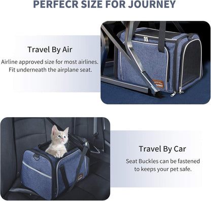 Denim Cat Carrier Bag – Airline Approved Pet Travel Carrier with Shoulder Strap - Pawdorable.store