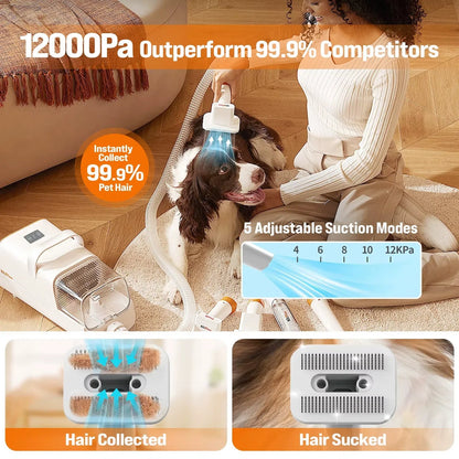 Pet Grooming Bundle: Rechargeable Trimmer, 12000Pa Suction Vacuum, 11 Tools Included - Pawdorable.store