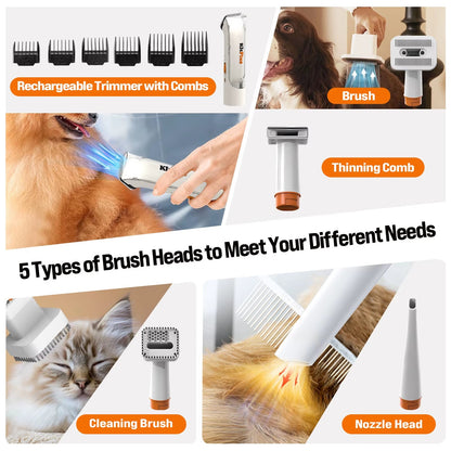 Pet Grooming Bundle: Rechargeable Trimmer, 12000Pa Suction Vacuum, 11 Tools Included - Pawdorable.store
