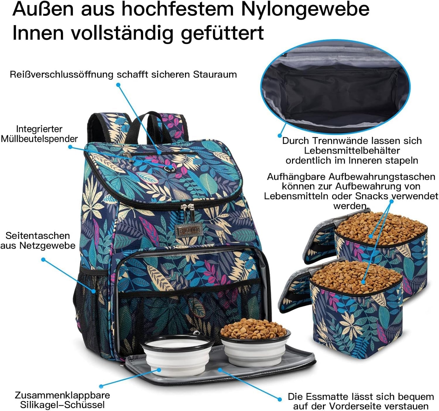 Dog Travel Bag with 2 Collapsible Bowls & Food Baskets – Airline Approved - Pawdorable.store