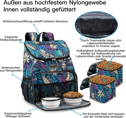 Dog Travel Bag with 2 Collapsible Bowls & Food Baskets – Airline Approved - Pawdorable.store
