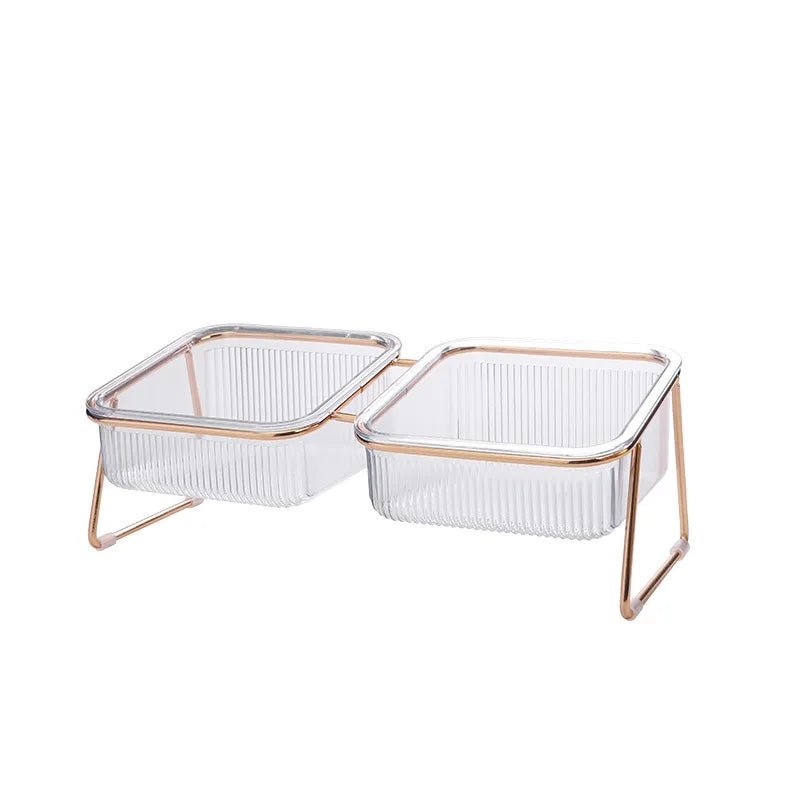 Elevated Double Pet Bowl with Gold Stand – Transparent Tilted Feeder for Cats & Dogs - Pawdorable.store