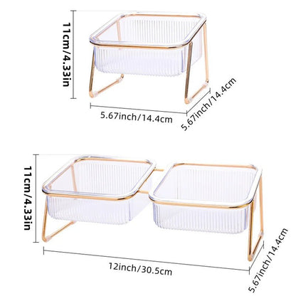 Elevated Double Pet Bowl with Gold Stand – Transparent Tilted Feeder for Cats & Dogs - Pawdorable.store