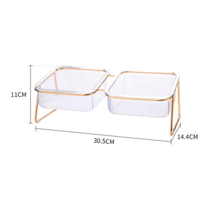 Elevated Double Pet Bowl with Gold Stand – Transparent Tilted Feeder for Cats & Dogs - Pawdorable.store