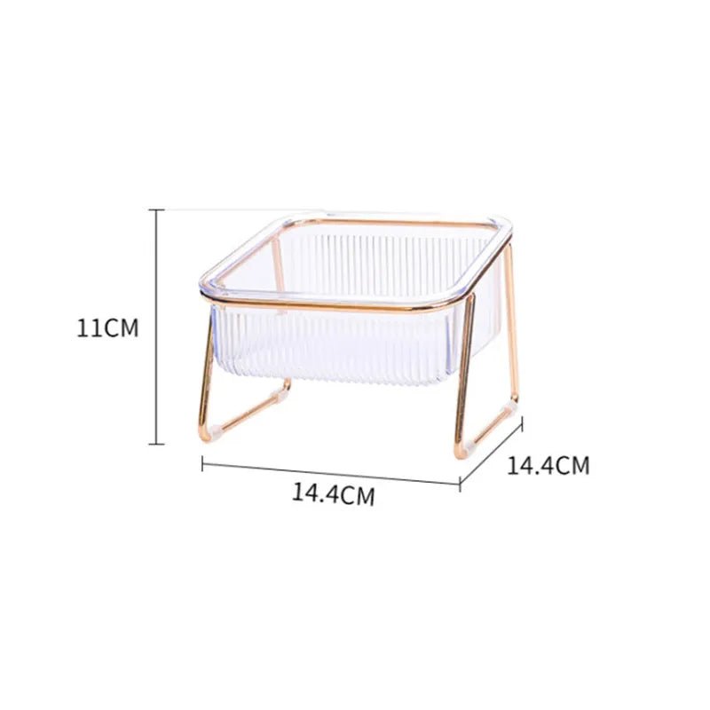Elevated Double Pet Bowl with Gold Stand – Transparent Tilted Feeder for Cats & Dogs - Pawdorable.store