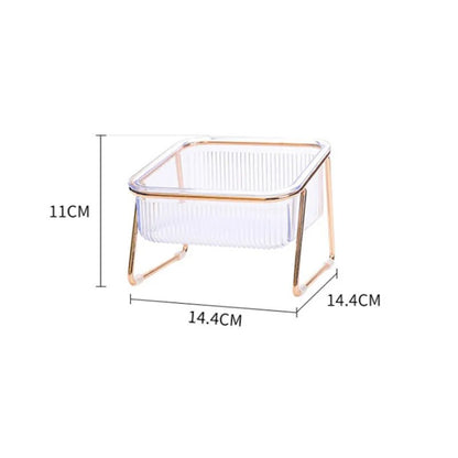 Elevated Double Pet Bowl with Gold Stand – Transparent Tilted Feeder for Cats & Dogs - Pawdorable.store