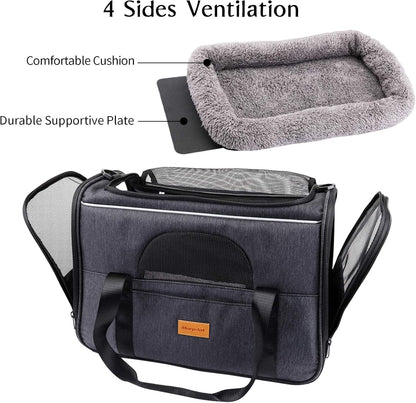 Foldable Cat Carrier with Shoulder Strap, Removable Mat & Pet Bowl – Airline Approved - Pawdorable.store