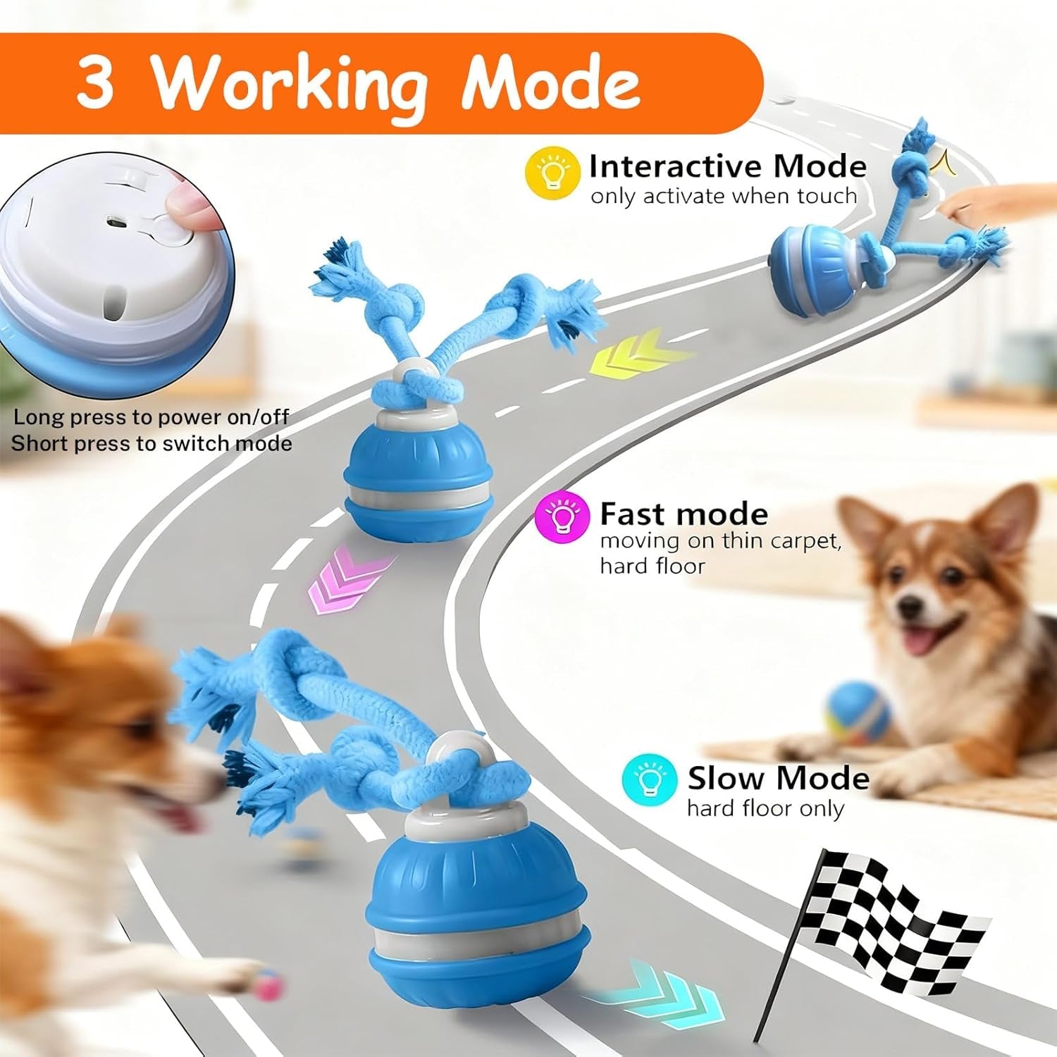 USB Rechargeable Interactive Dog Cat Ball Toy with Moving Tail, Auto-Rolling Chase Buddy (Blue) - Pawdorable.store