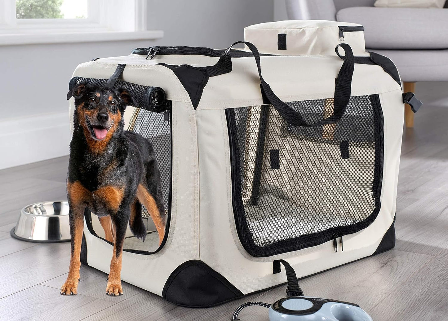 Large Pet Carrier Bag with Reversible Fleece Mat – Foldable Travel Crate for Dogs & Cats - Pawdorable.store