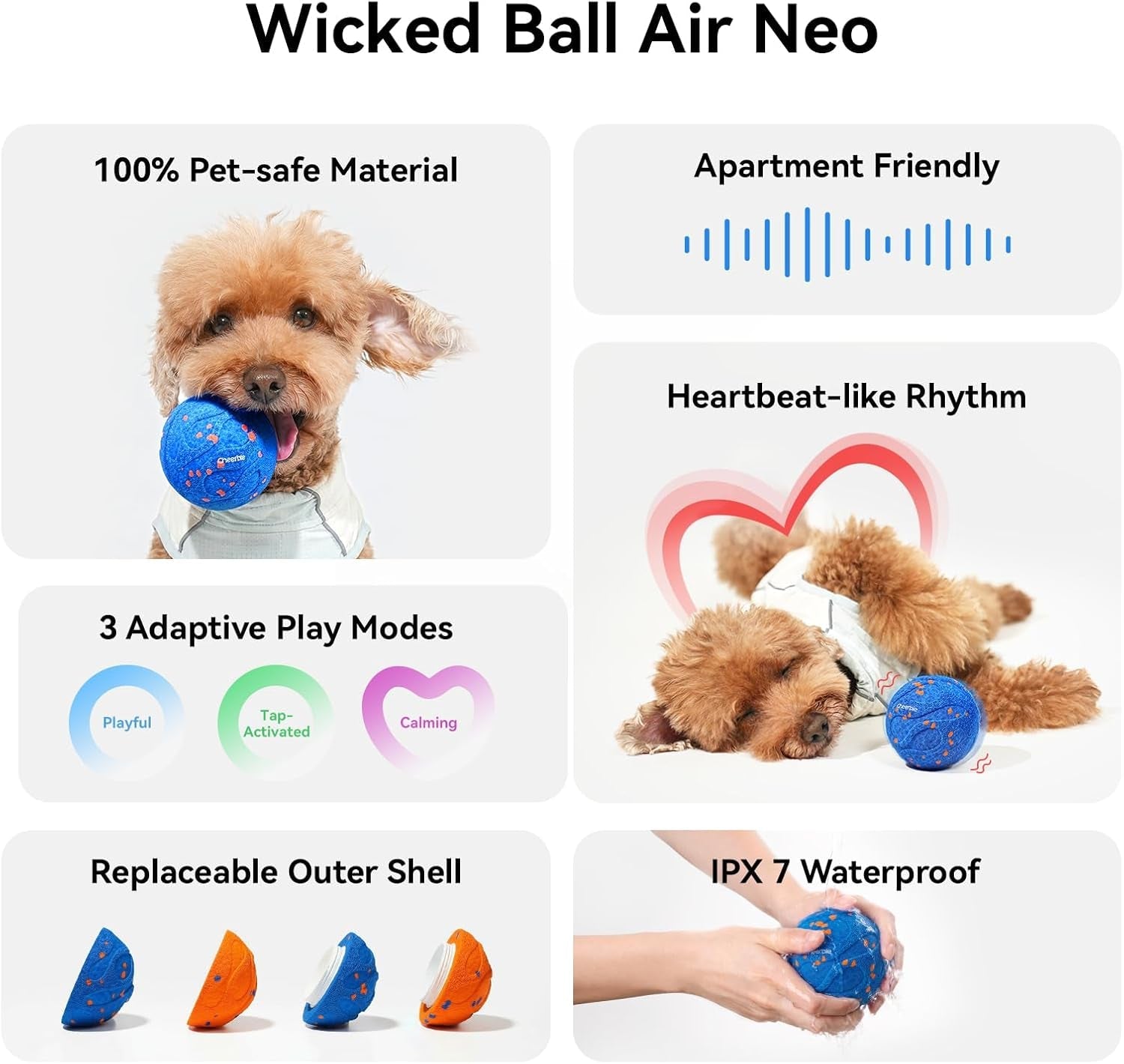 Interactive Wicked Ball AIR Neo - Self-Moving Dog Toy with Heartbeat Calming, ETPU, IPX7 - Blue - Pawdorable.store