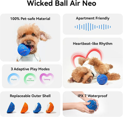 Interactive Wicked Ball AIR Neo - Self-Moving Dog Toy with Heartbeat Calming, ETPU, IPX7 - Blue - Pawdorable.store