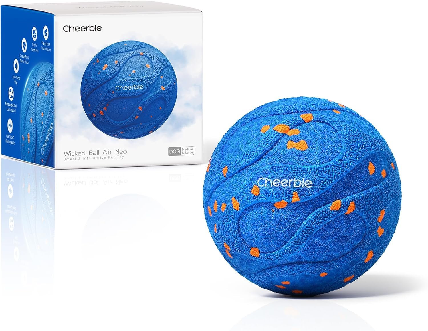 Interactive Wicked Ball AIR Neo - Self-Moving Dog Toy with Heartbeat Calming, ETPU, IPX7 - Blue - Pawdorable.store