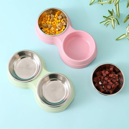Stainless Steel Double Pet Bowl – Dog & Cat Food and Water Feeder - Pawdorable.store