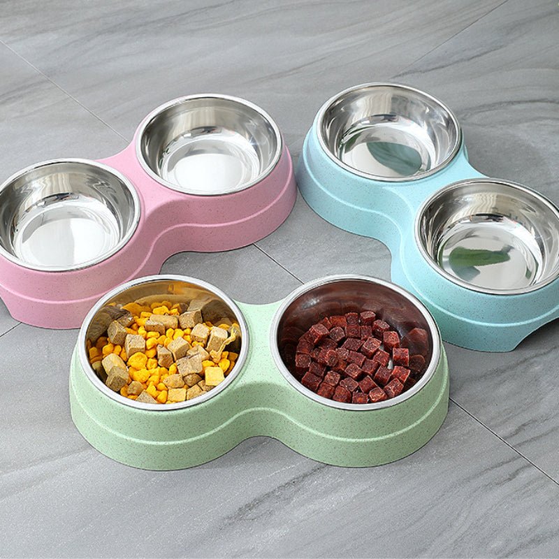Stainless Steel Double Pet Bowl – Dog & Cat Food and Water Feeder - Pawdorable.store
