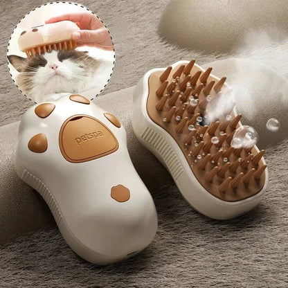 Paw-shaped pet grooming brush with soft bristles for cats and dogs, gentle massage tool with bubbles shown