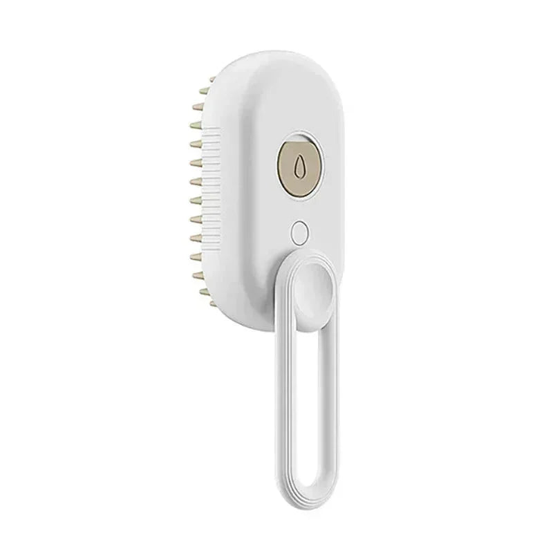 White pet grooming brush with gold-tipped bristles and ergonomic handle for dogs and cats