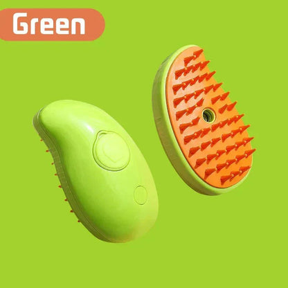 Green pet grooming brush with orange silicone bristles for dogs and cats
