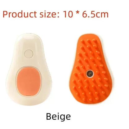 Beige pet grooming brush with silicone bristles, 10x6.5cm, for cats and dogs