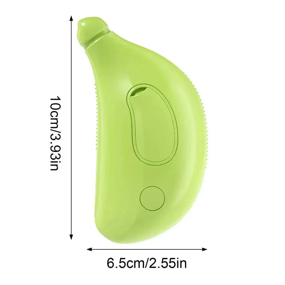 Green pet grooming tool with dimensions for cats and dogs, 10cm x 6.5cm